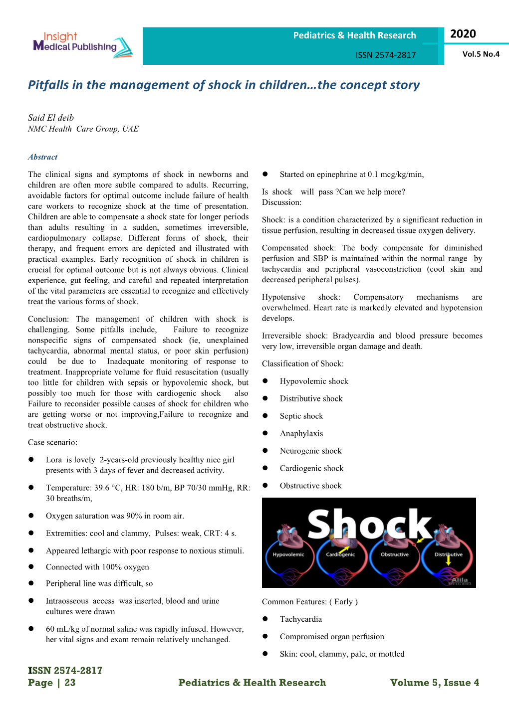 Pitfalls in the Management of Shock in Children…The Concept Story