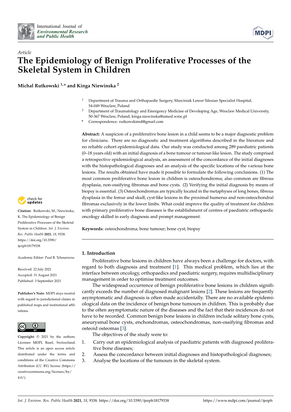 The Epidemiology of Benign Proliferative Processes of the Skeletal System in Children