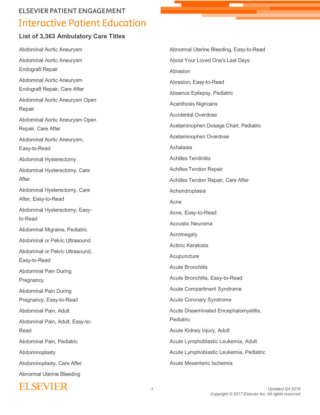 List of 3,363 Ambulatory Care Titles