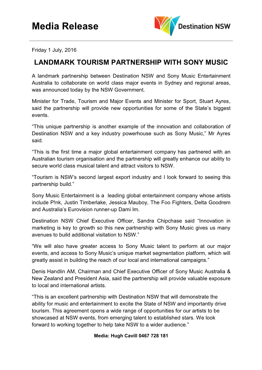 Landmark Tourism Partnership with Sony Music