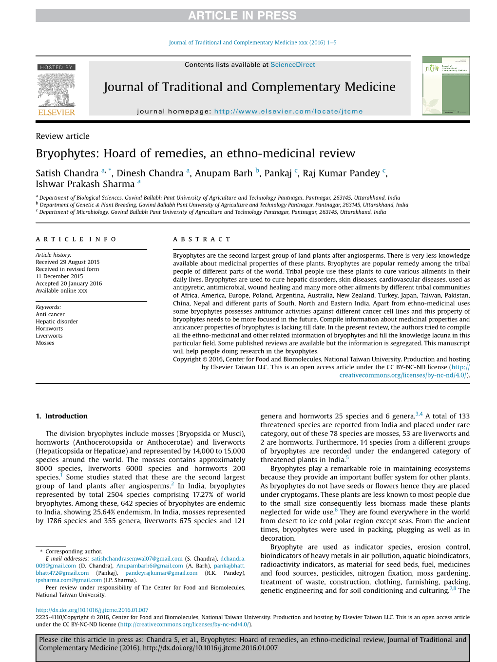 Bryophytes: Hoard of Remedies, an Ethno-Medicinal Review