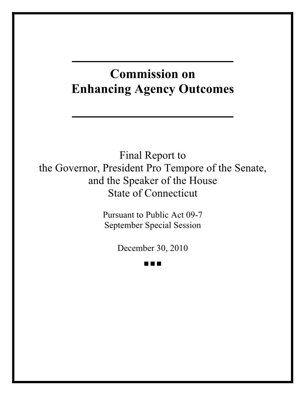 Connecticut Commission on Enhancing Agency Outcomes