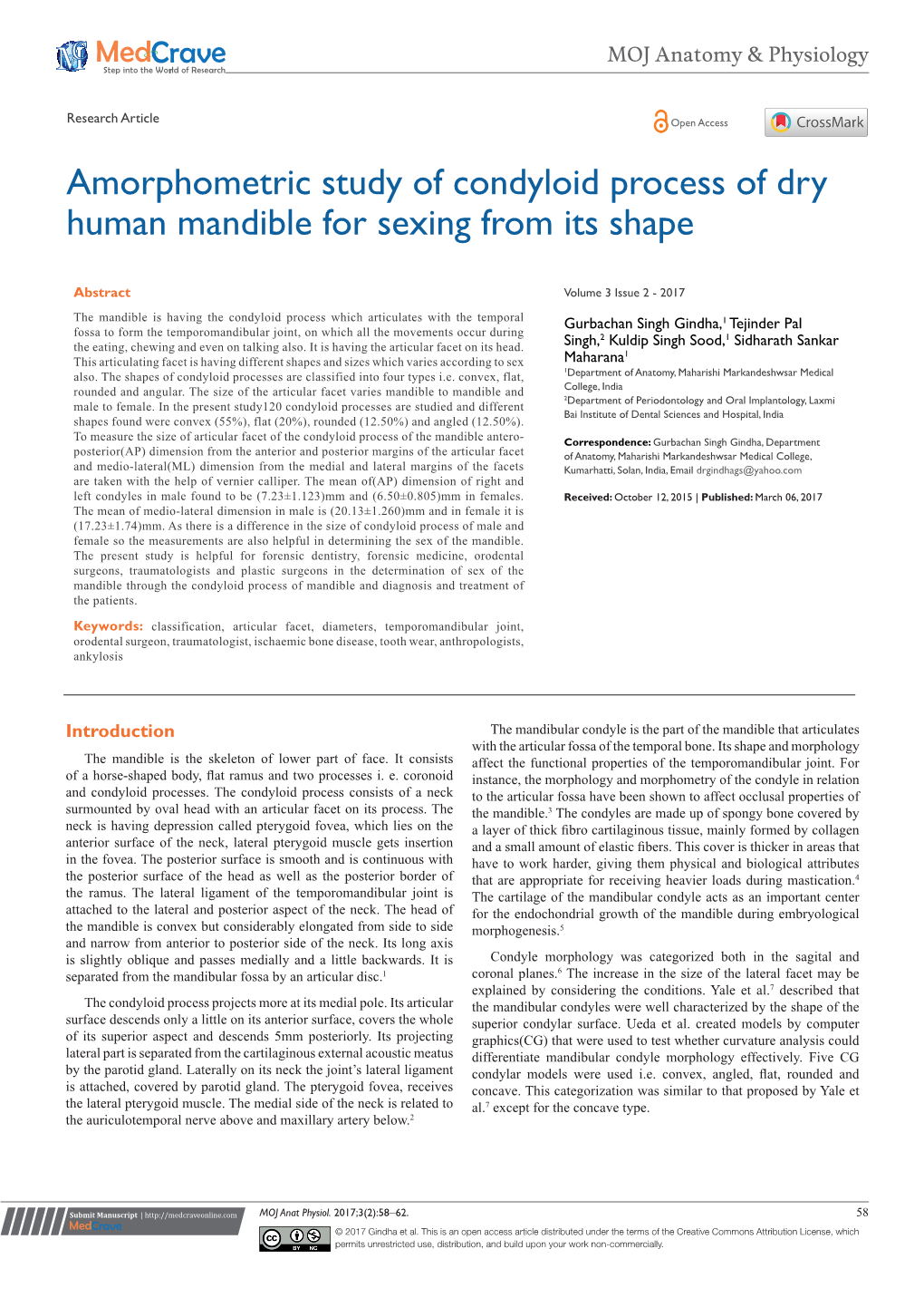 Amorphometric Study of Condyloid Process of Dry Human Mandible for Sexing from Its Shape