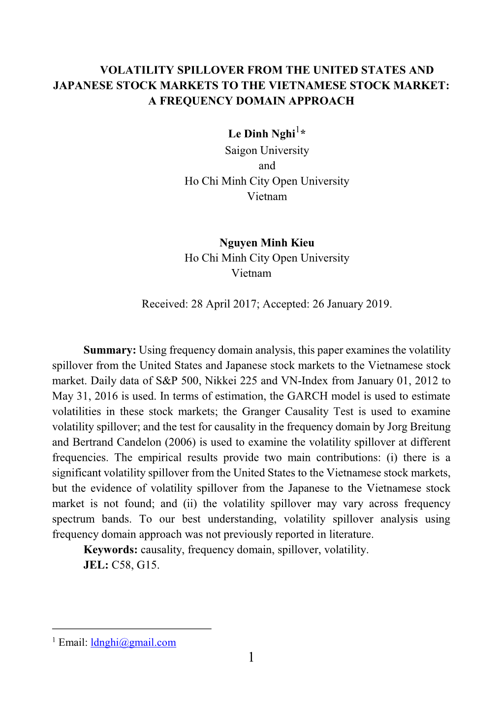 Volatility Spillover from the United States and Japanese Stock Markets to the Vietnamese Stock Market: a Frequency Domain Approach