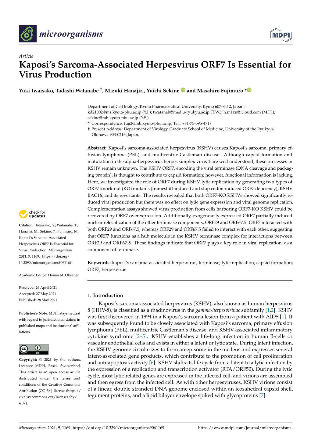 Kaposi's Sarcoma-Associated Herpesvirus ORF7 Is Essential For