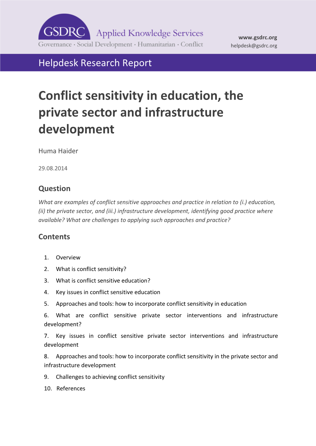 Conflict Sensitivity in Education, the Private Sector and Infrastructure Development