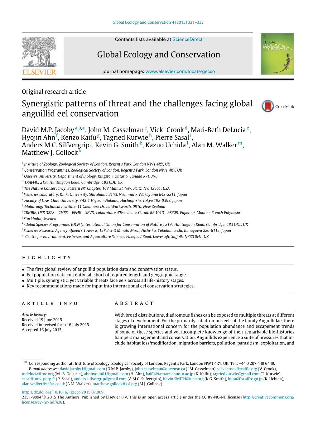 Synergistic Patterns of Threat and the Challenges Facing Global Anguillid Eel Conservation
