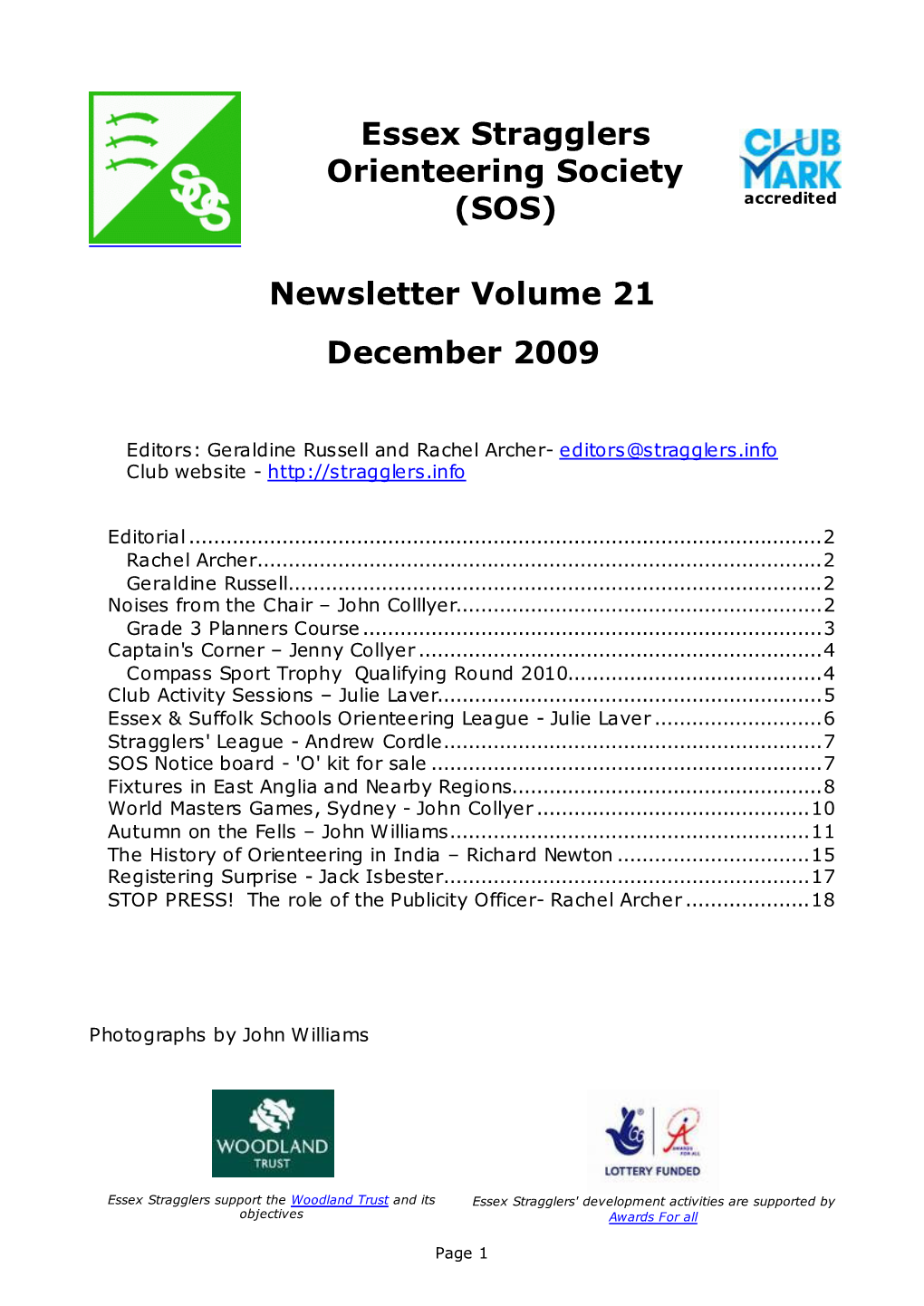 Essex Stragglers Orienteering Society (SOS) Newsletter Volume 21