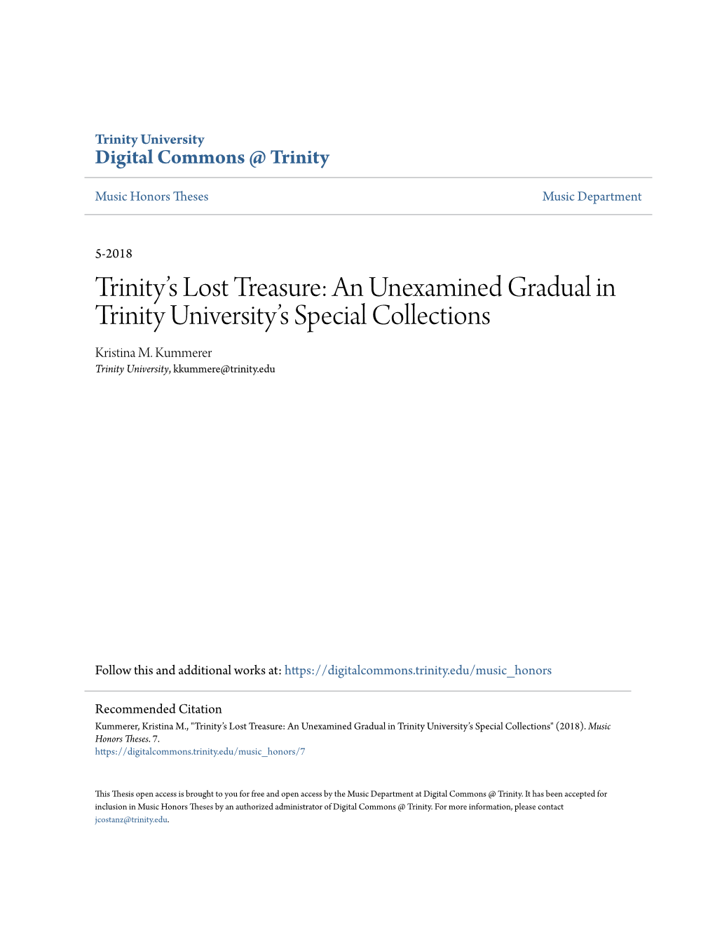 An Unexamined Gradual in Trinity University’S Special Collections Kristina M