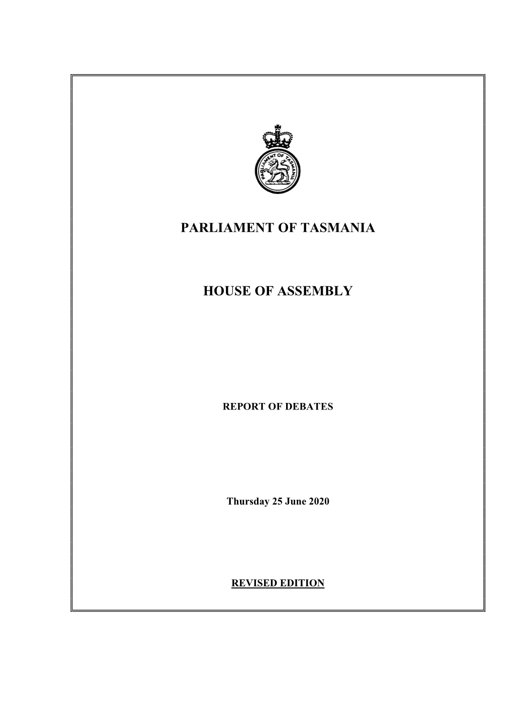 House of Assembly Thursday 25 June 2020