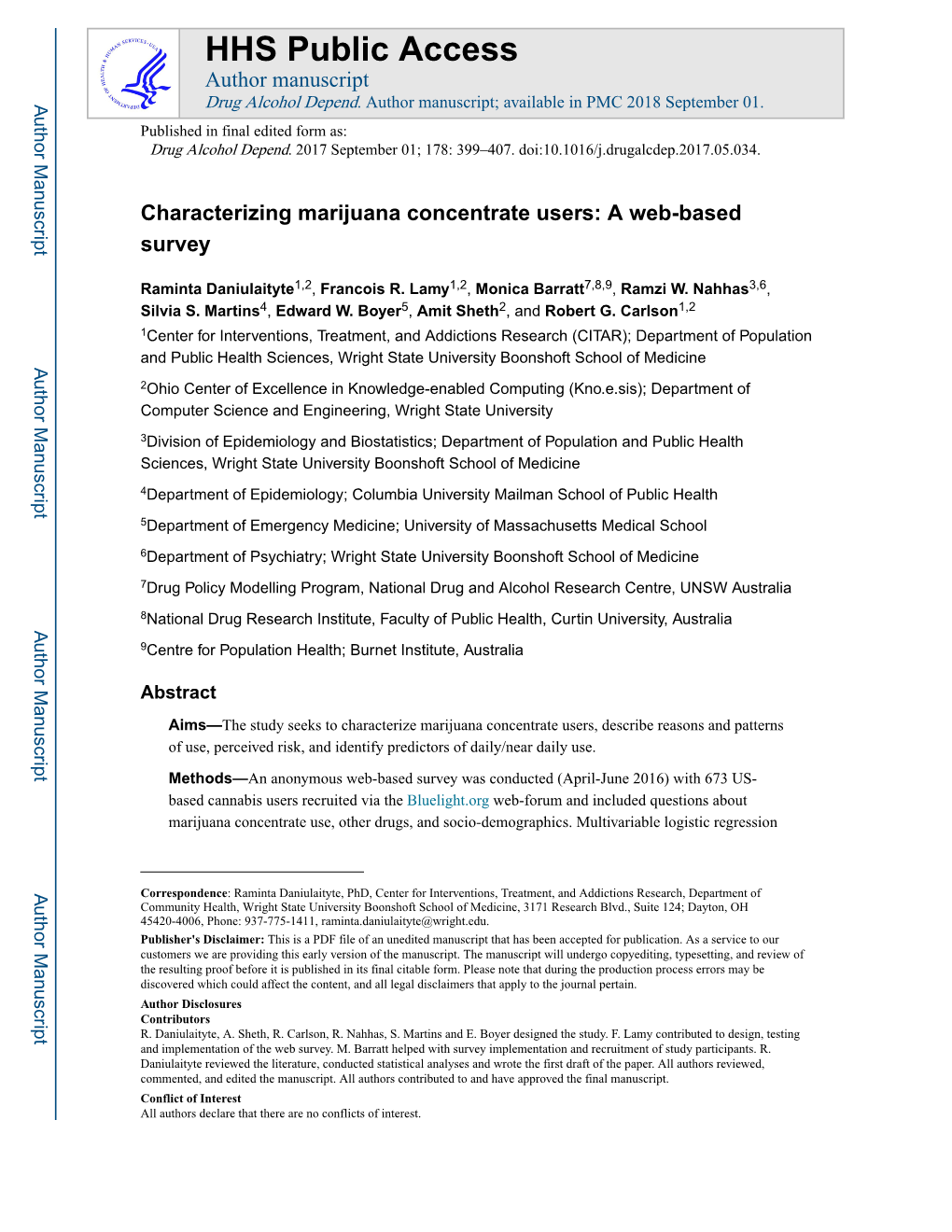 Characterizing Marijuana Concentrate Users: a Web-Based Survey