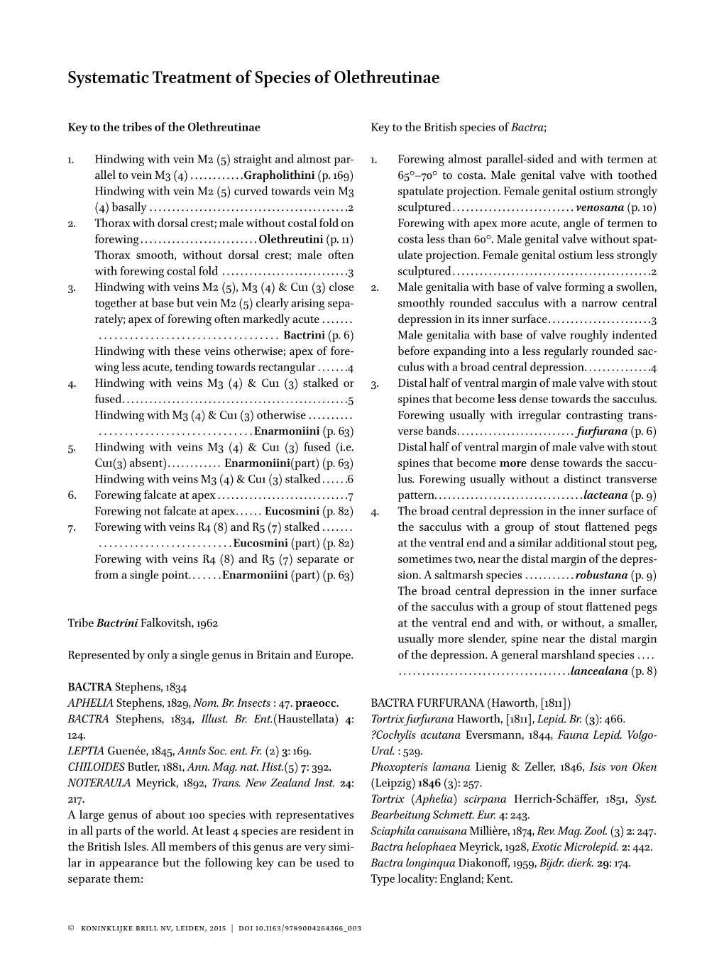 Systematic Treatment of Species of Olethreutinae