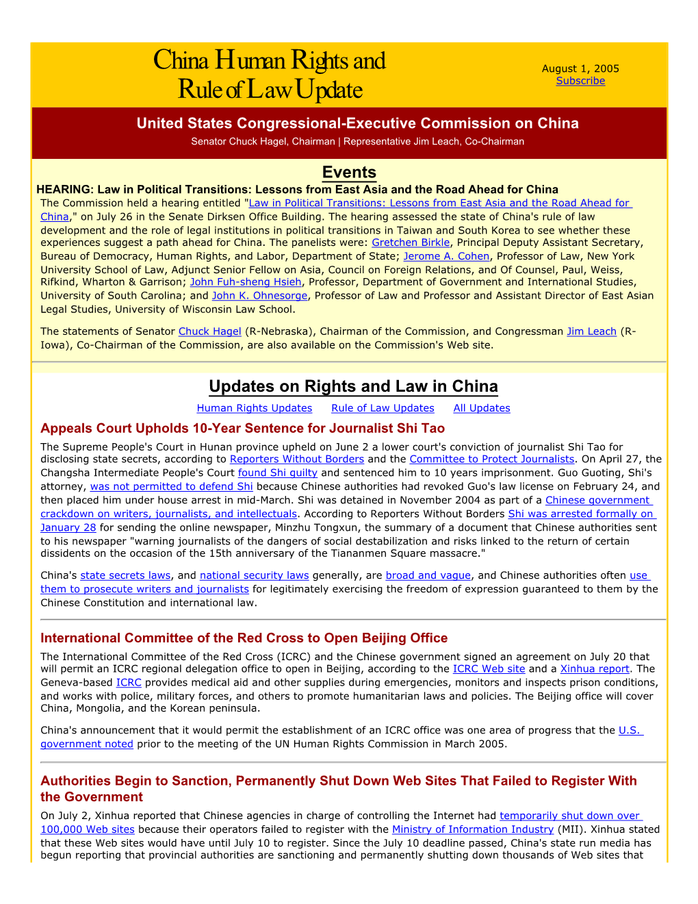 CECC China Human Rights and Rule of Law Update