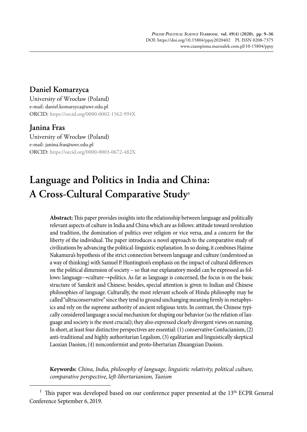 Language and Politics in India and China: a Cross-Cultural Comparative Study1