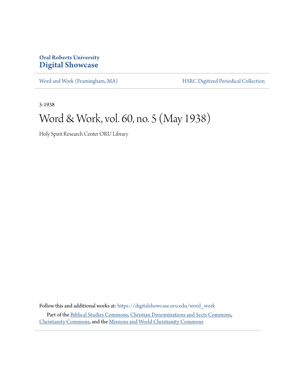 Word & Work, Vol. 60, No. 5