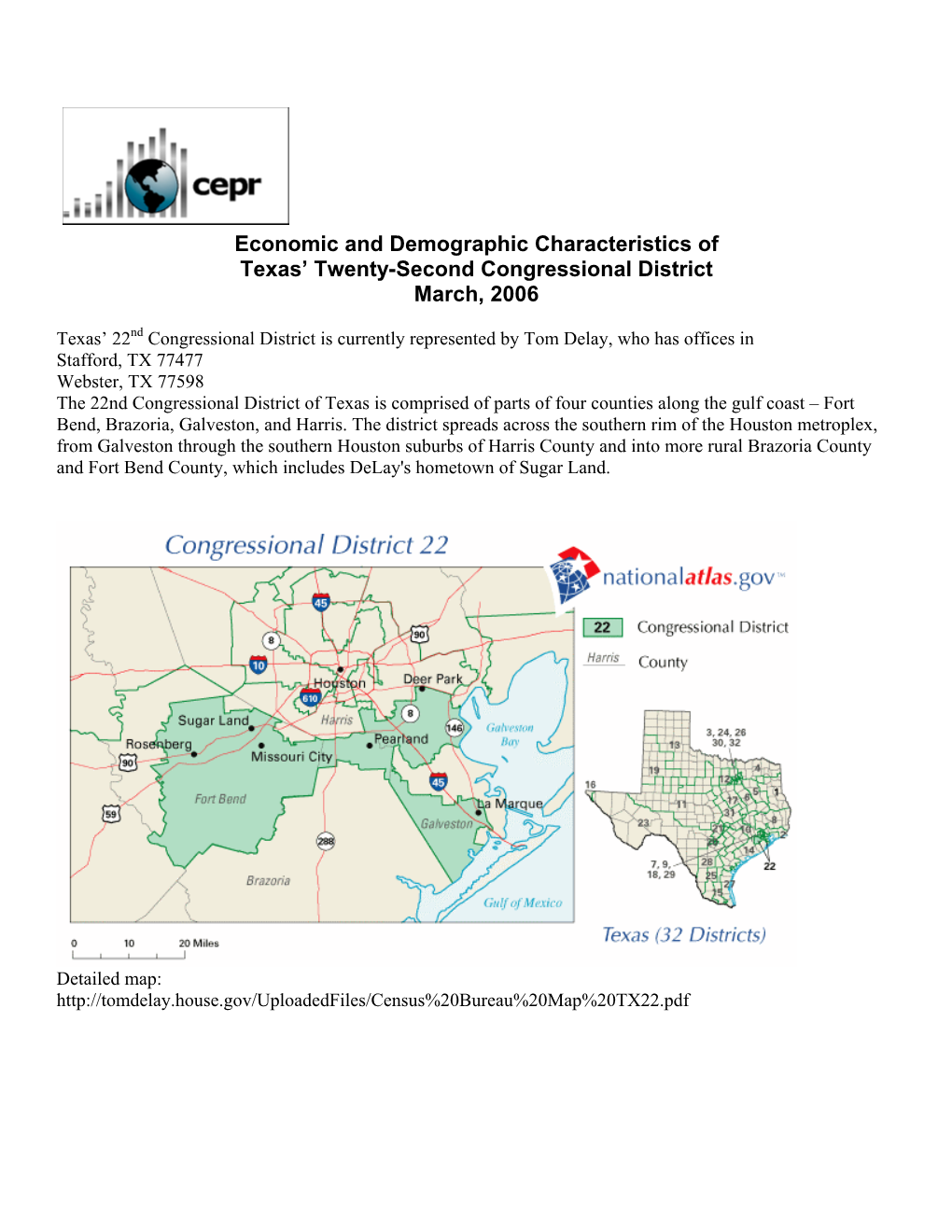 Economic and Demographic Characteristics for Texas's Twenty