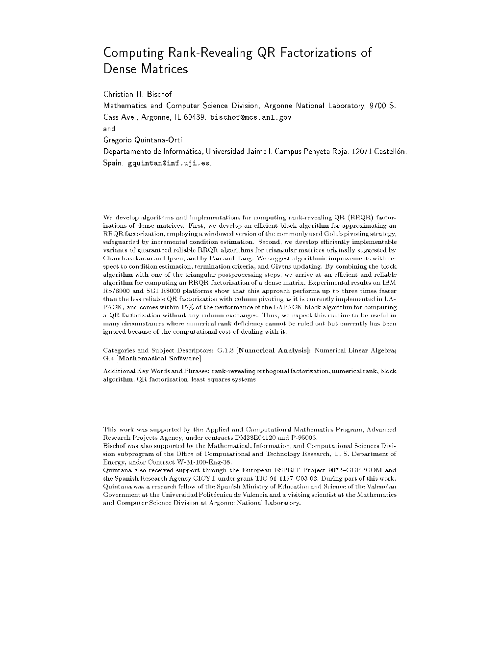 Computing Rank-Revealing QR Factorizations of Dense Matrices