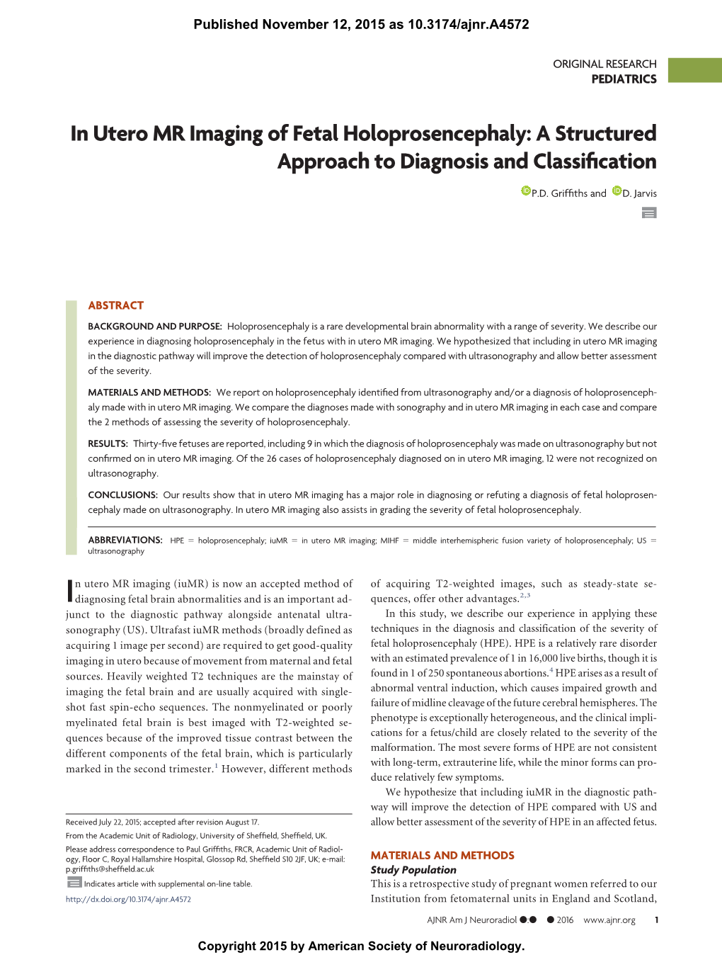 In Utero MR Imaging of Fetal Holoprosencephaly: a Structured Approach to Diagnosis and Classiﬁcation