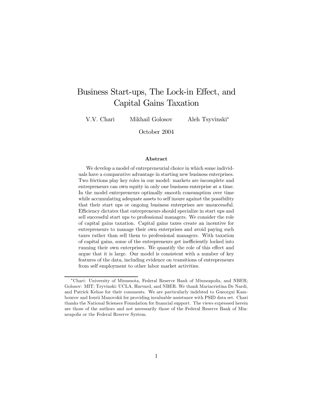 Business Start-Ups, the Lock-In Effect, and Capital Gains Taxation