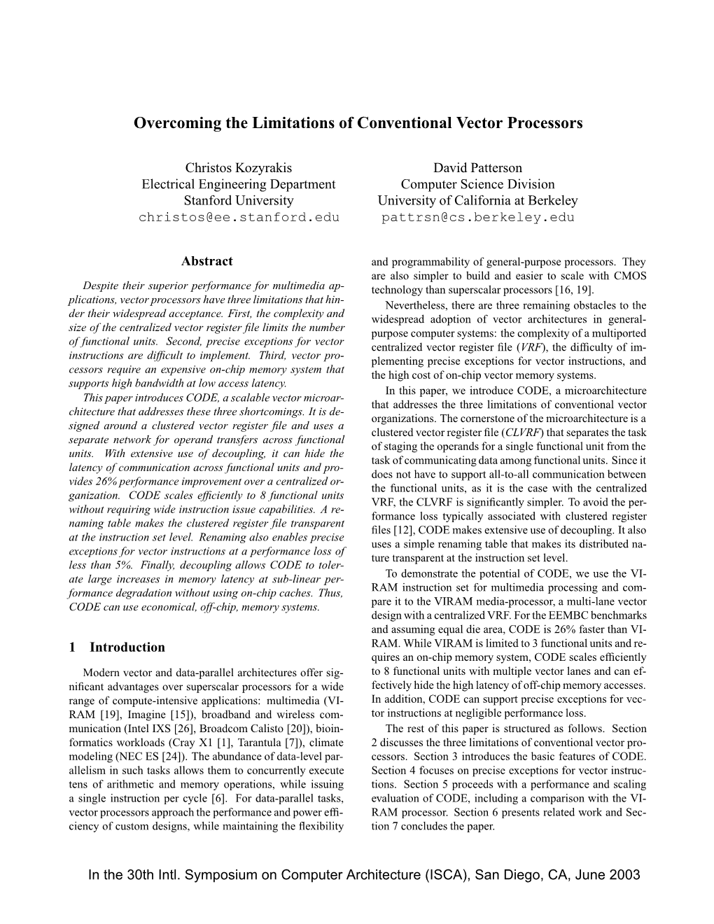 Overcoming the Limitations of Conventional Vector Processors