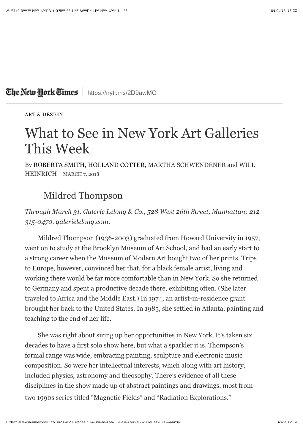 What to See in New York Art Galleries This Week - the New York Times 04.04.18, 12�22