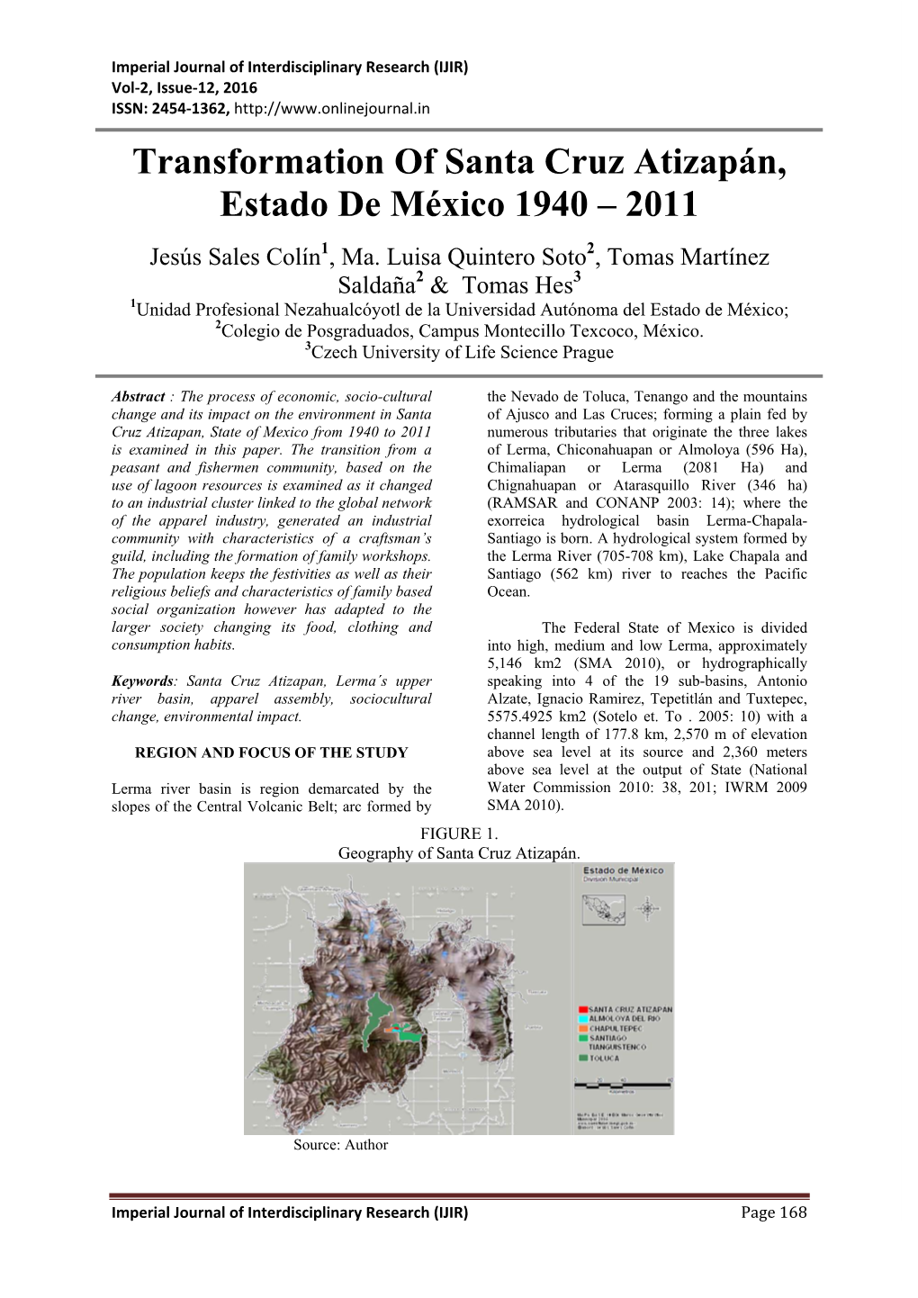 Transformation of Santa Cruz Atizapán, Estado De México 1940 – 2011