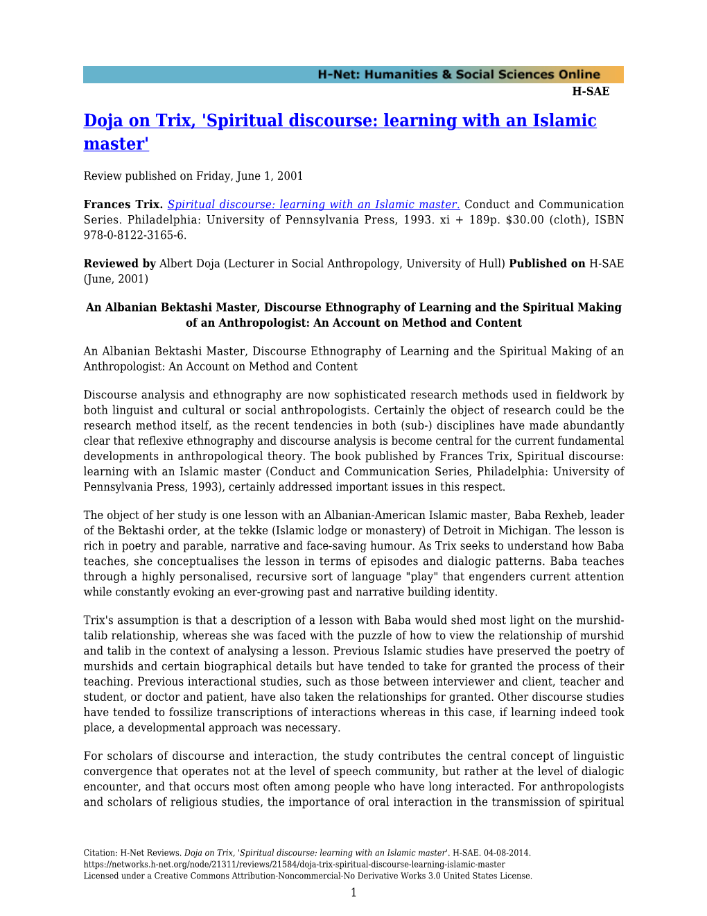 Doja on Trix, 'Spiritual Discourse: Learning with an Islamic Master'