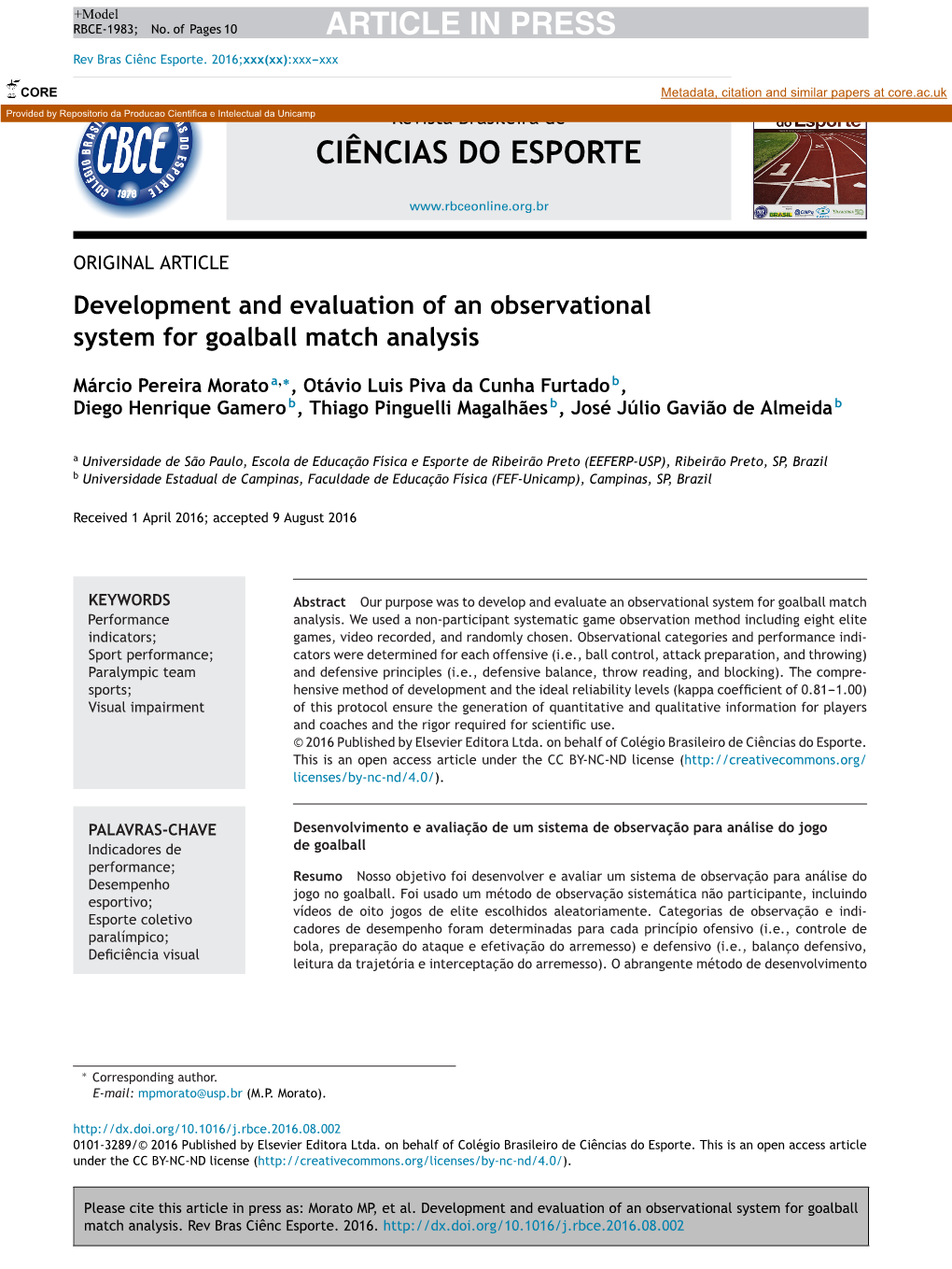 Development and Evaluation of an Observational System for Goalball