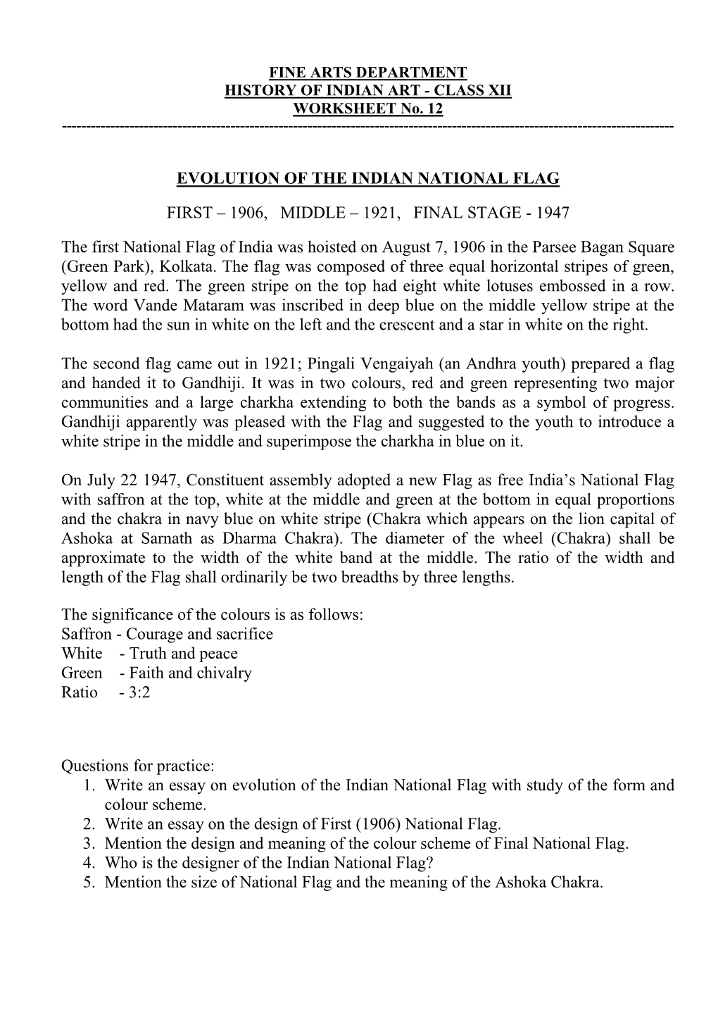 Evolution of the Indian National Flag First – 1906