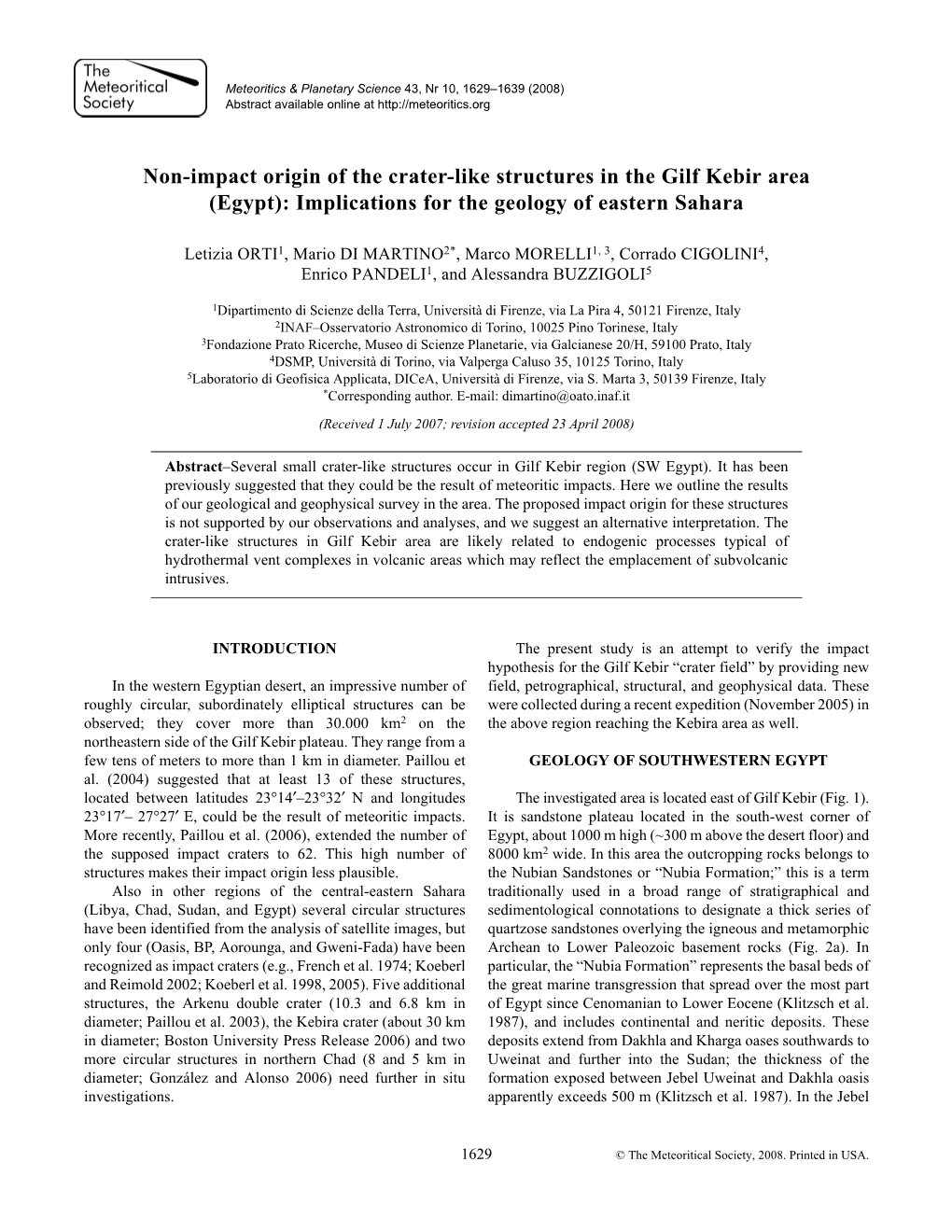 Non-Impact Origin of the Crater-Like Structures in the Gilf Kebir Area (Egypt): Implications for the Geology of Eastern Sahara