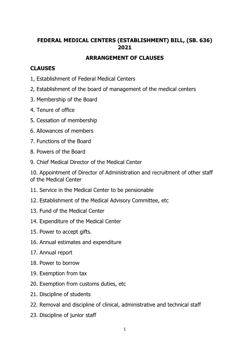 Federal Medical Centres (Establishment, Etc.) Bill 2021 (SB. 636)