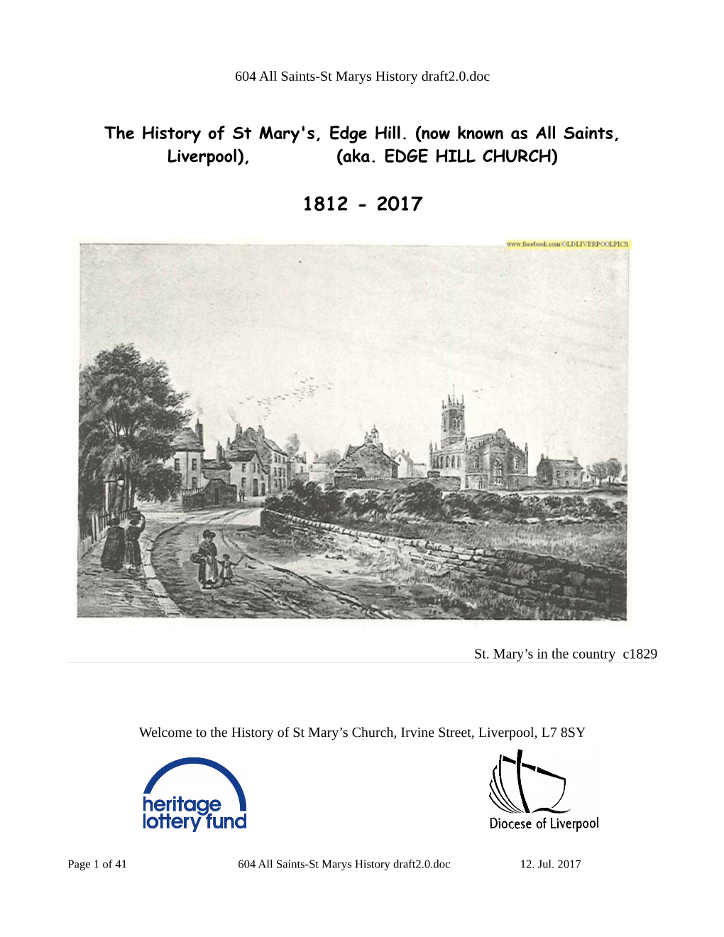 The History of St Mary's, Edge Hill. (Now Known As All Saints, Liverpool), (Aka