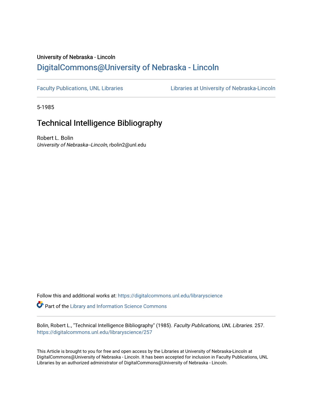 Technical Intelligence Bibliography