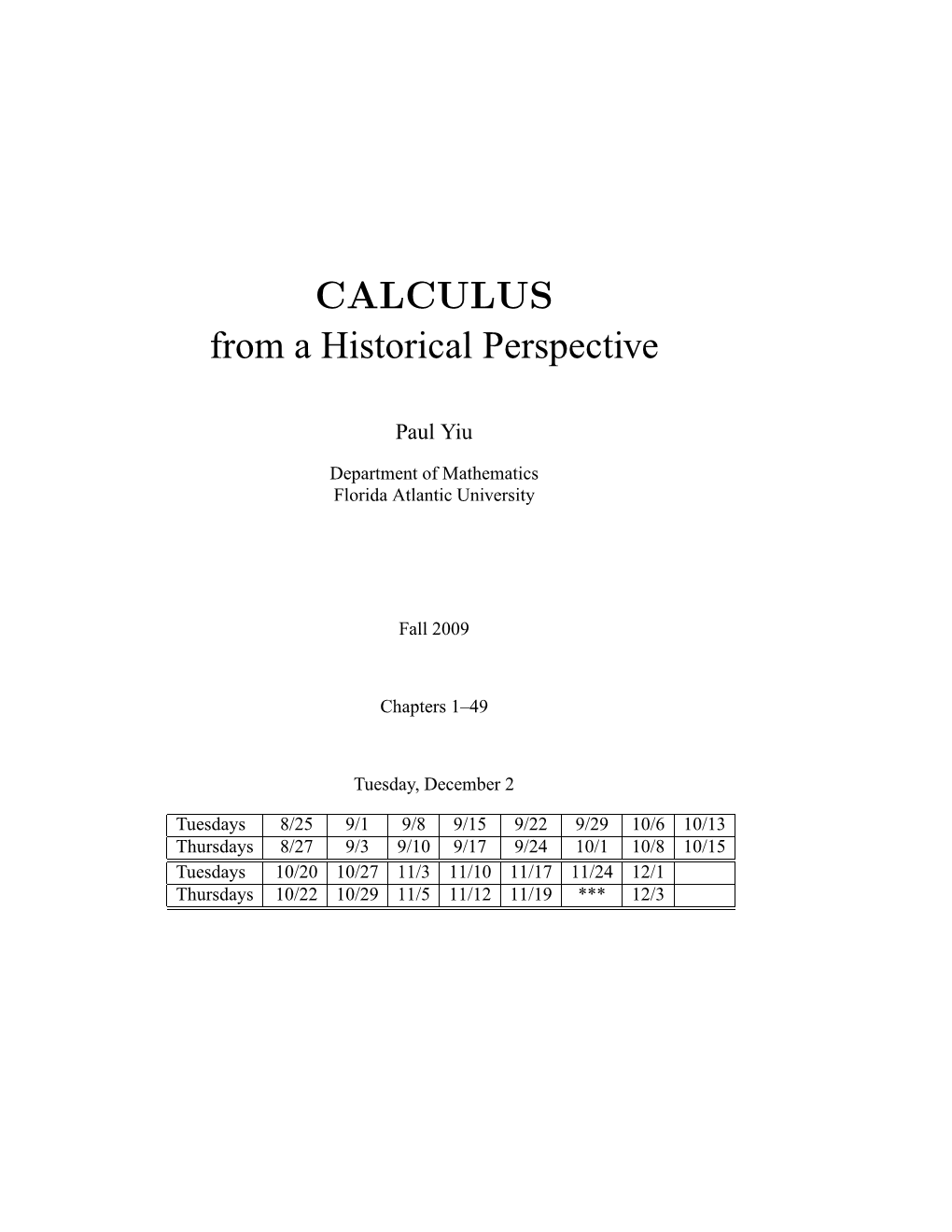 CALCULUS from a Historical Perspective