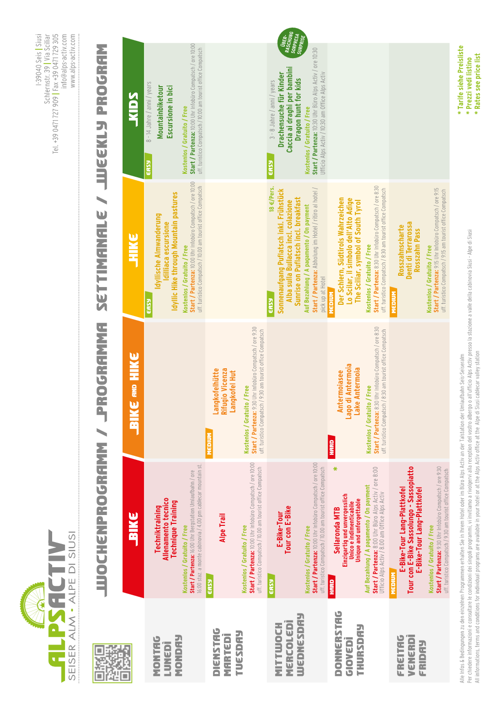 Wochenprogramm / Programma Settimanale / Weekly Program