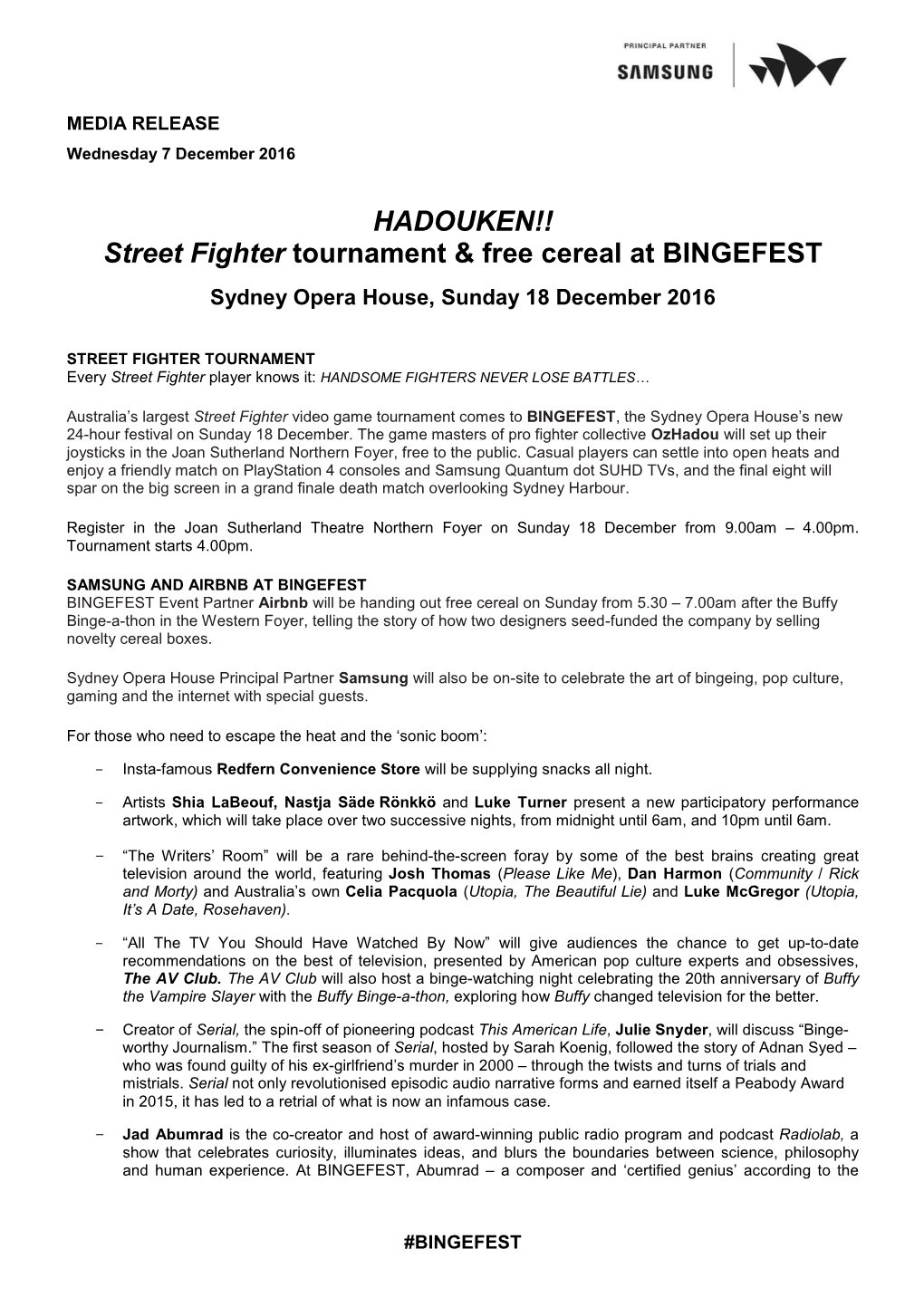 HADOUKEN!! Street Fighter Tournament & Free Cereal at BINGEFEST