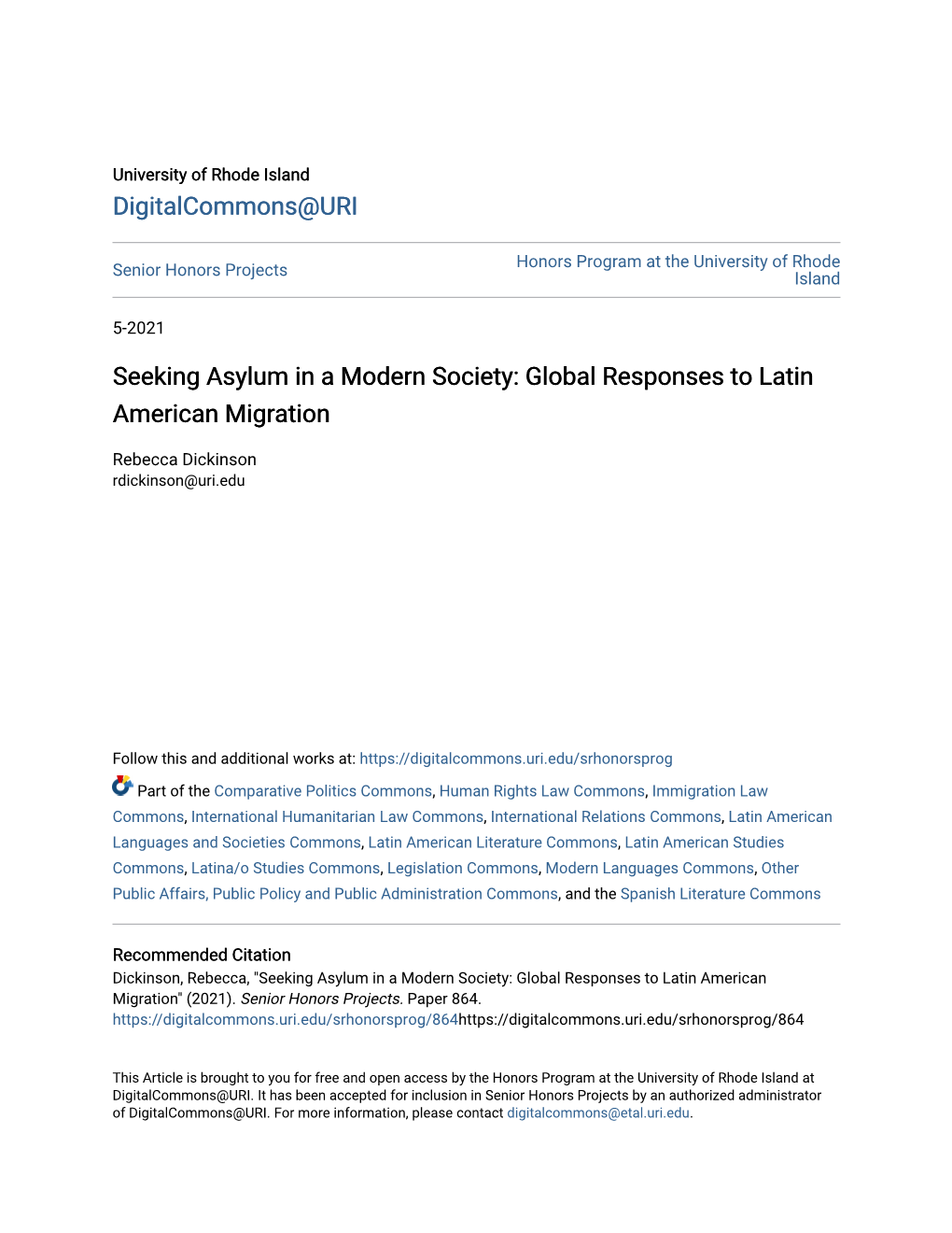 Seeking Asylum in a Modern Society: Global Responses to Latin American Migration