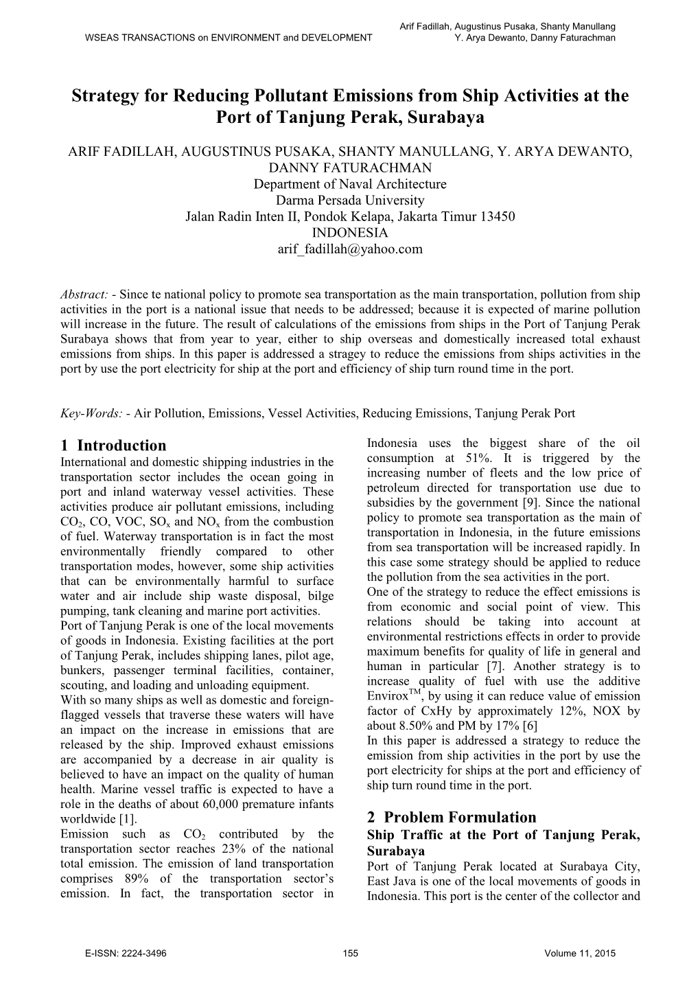 Strategy for Reducing Pollutant Emissions from Ship Activities at the Port of Tanjung Perak, Surabaya