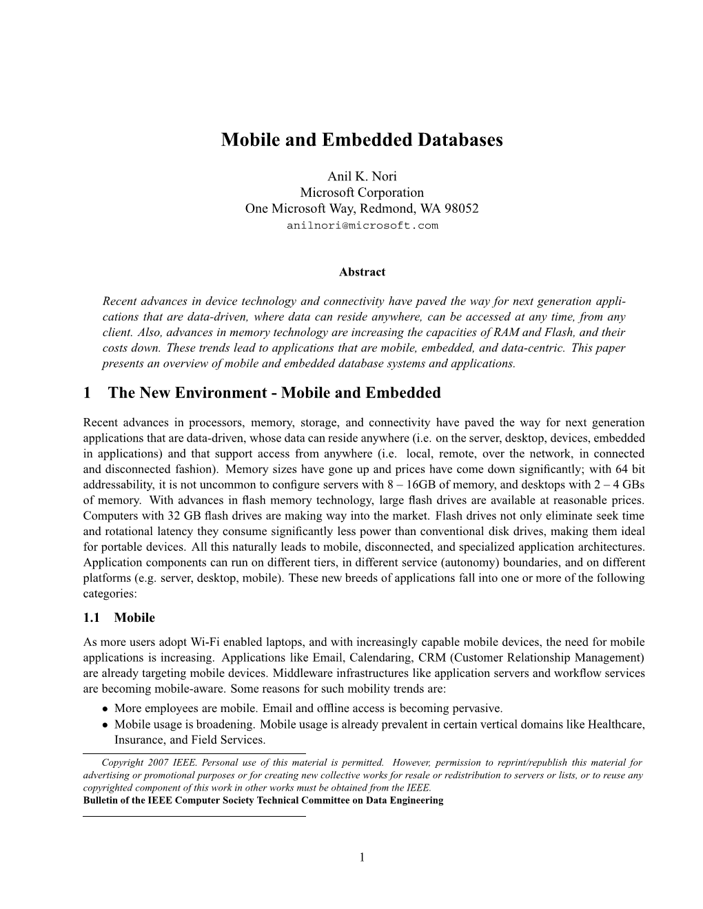 Mobile and Embedded Databases