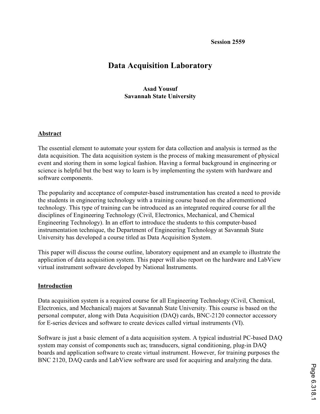Data Acquisition Laboratory