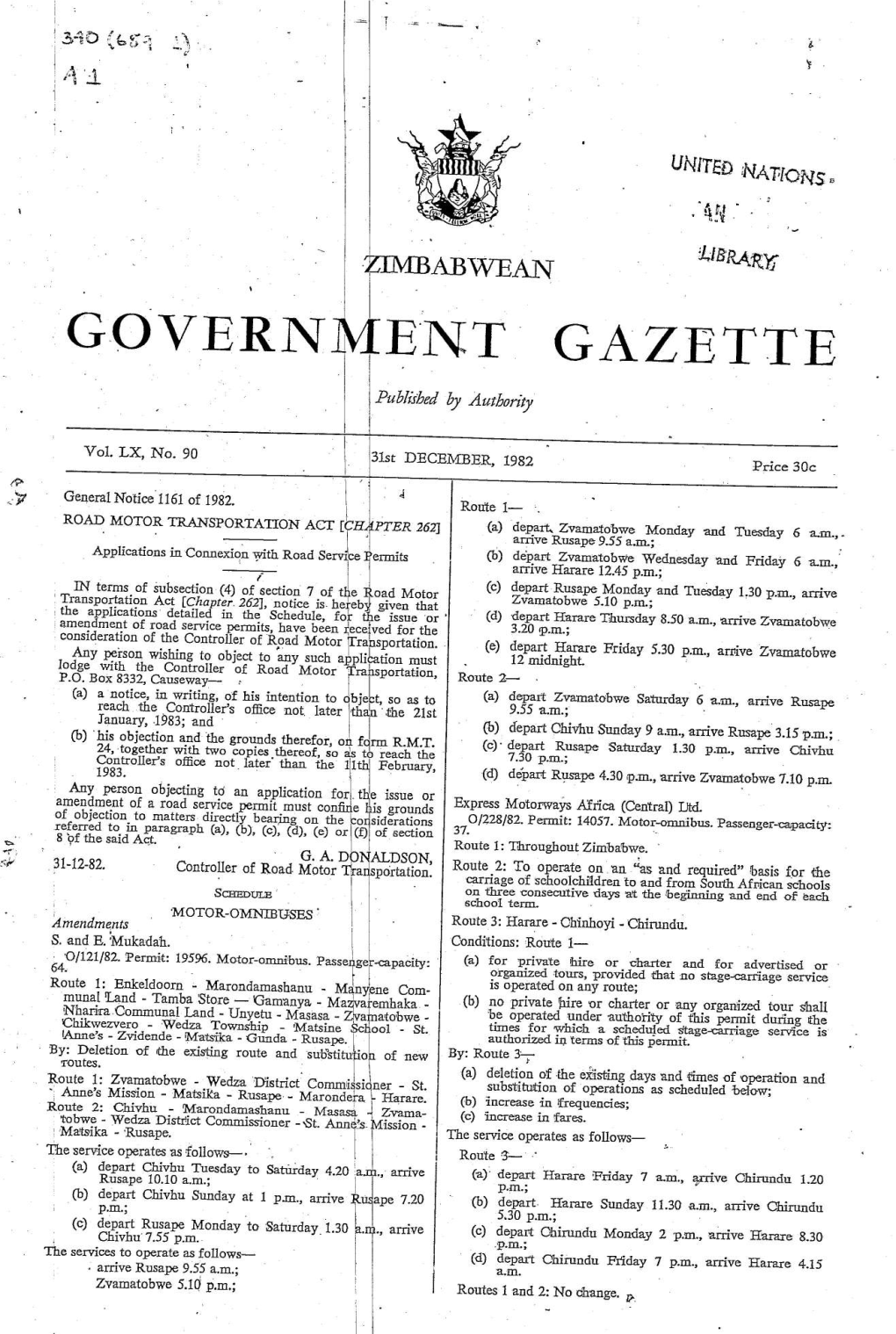 Governmentgazette, 31St December, 1982