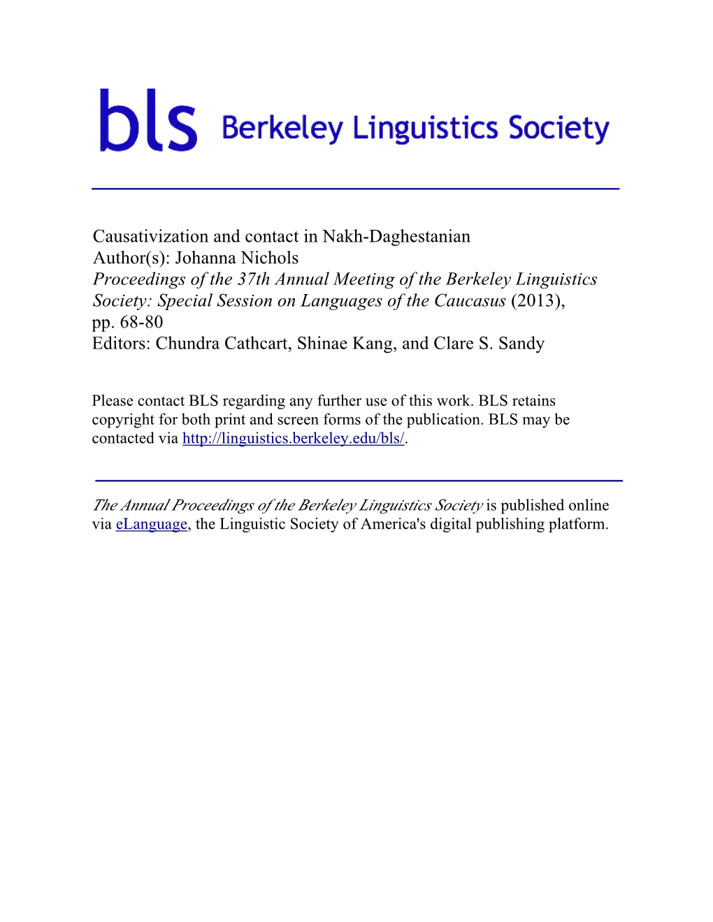 Causativization and Contact in Nakh-Daghestanian Author(S