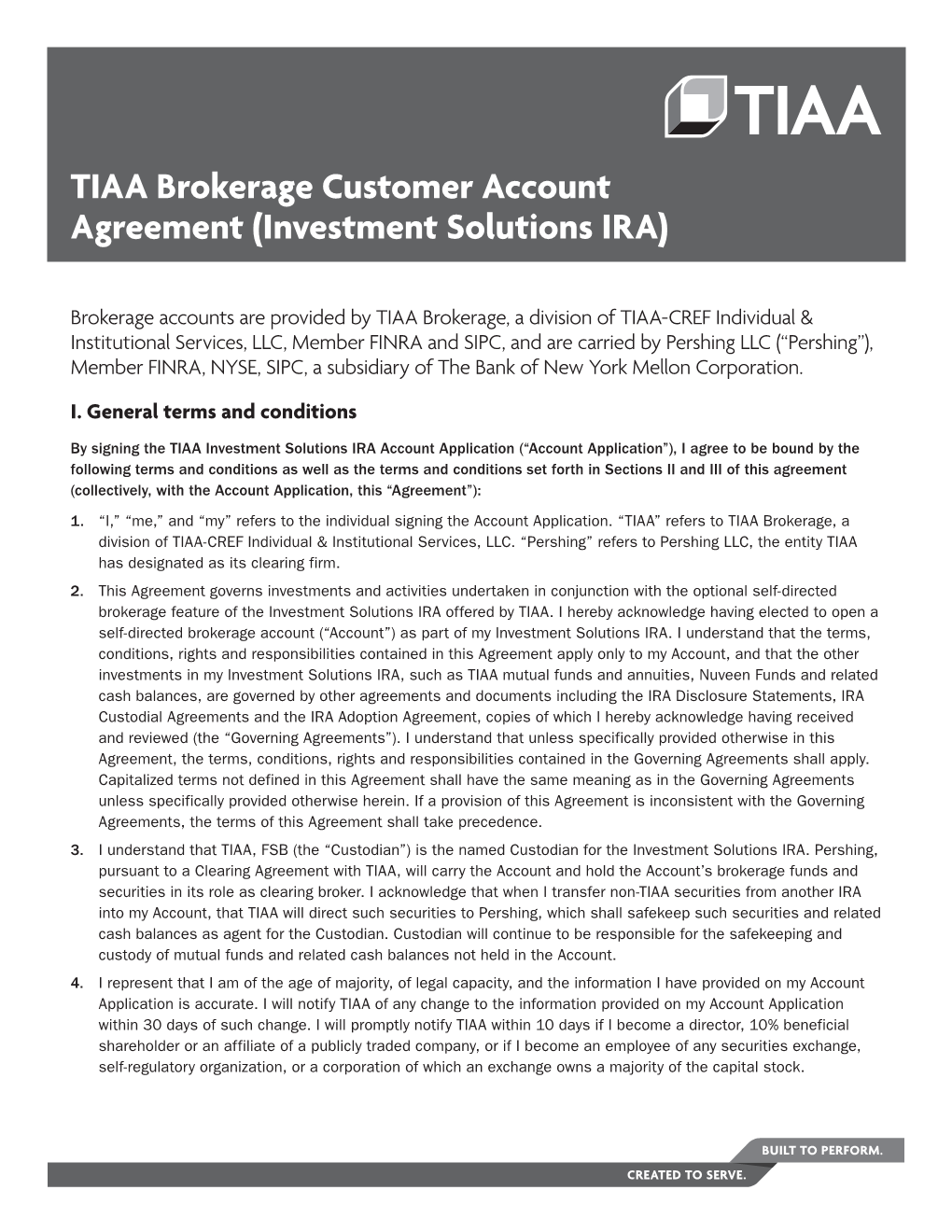 TIAA Brokerage Customer Account Agreement (Investment Solutions IRA)