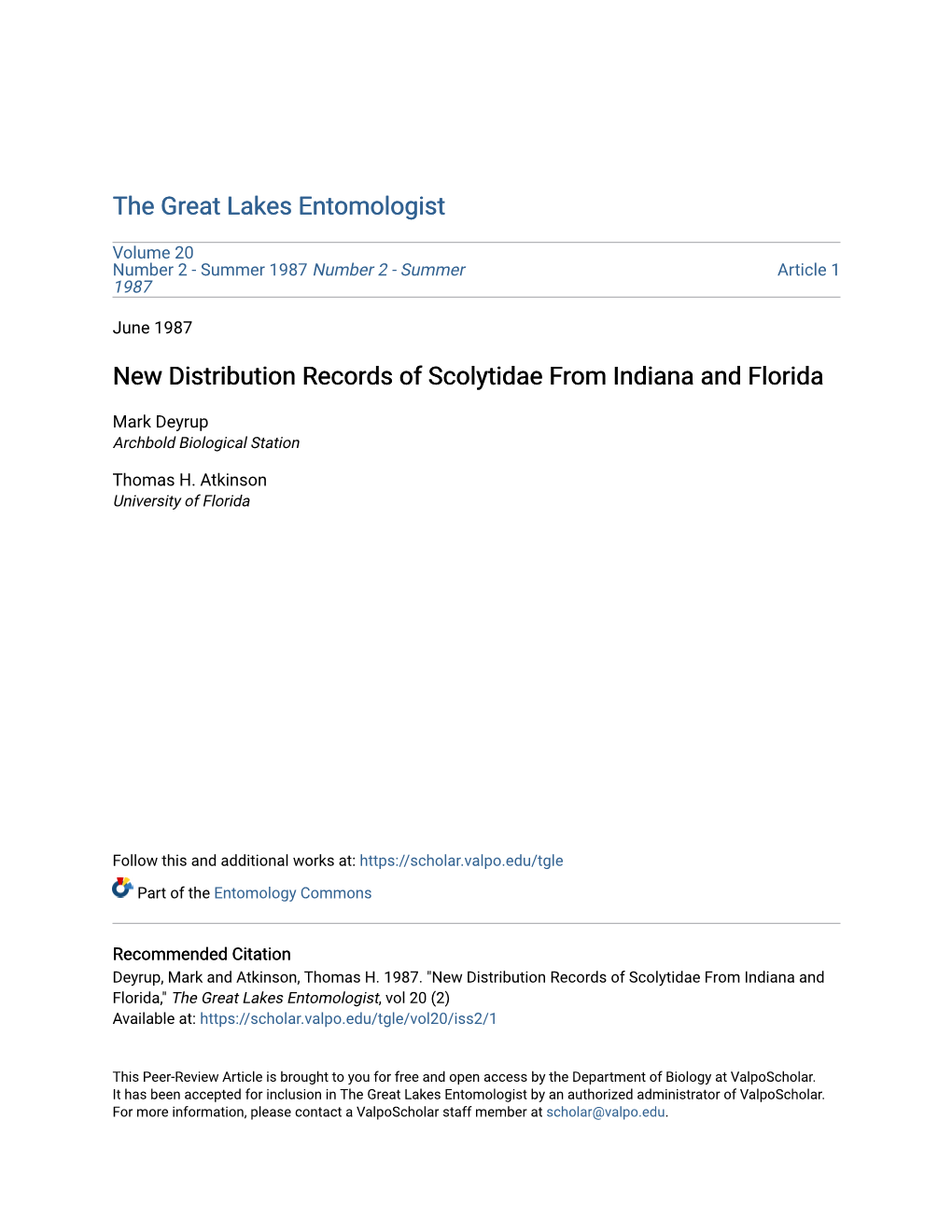 New Distribution Records of Scolytidae from Indiana and Florida