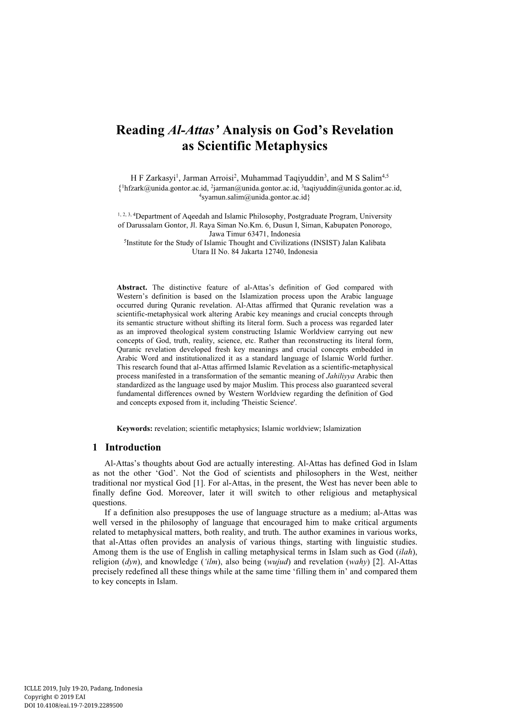 Reading Al-Attas' Analysis on God's Revelation As Scientific Metaphysics