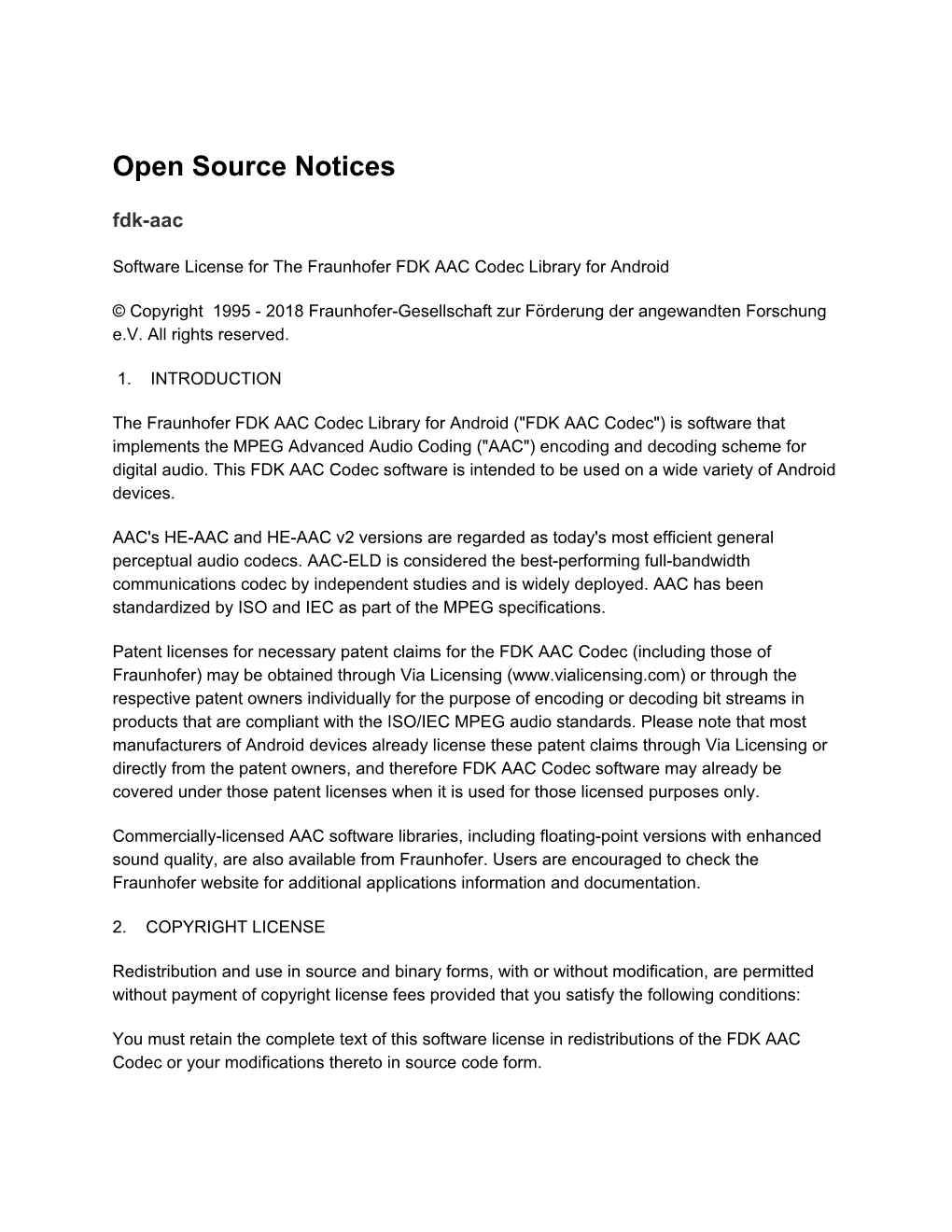 Open Source Notices Fdk-Aac