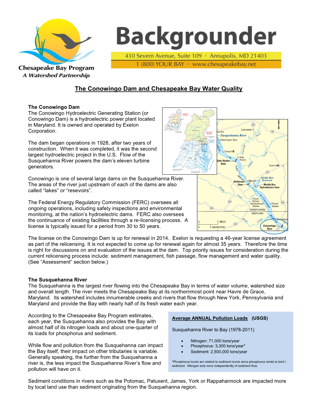 The Conowingo Dam and Chesapeake Bay Water Quality