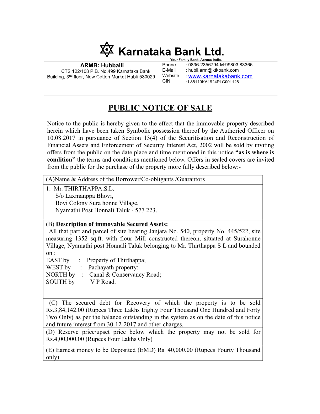 Karnataka Bank Ltd. Your Family Bank