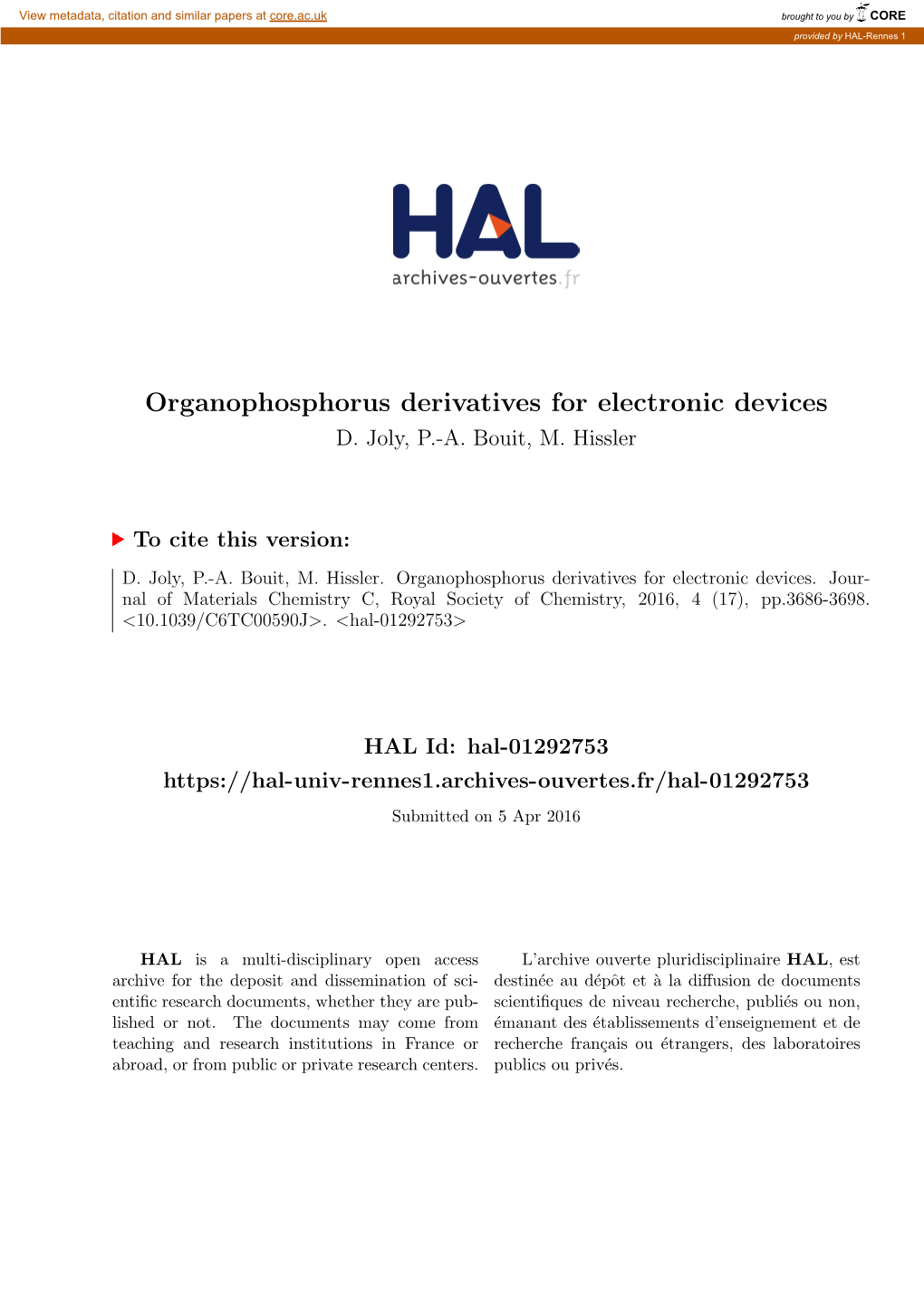 Organophosphorus Derivatives for Electronic Devices D