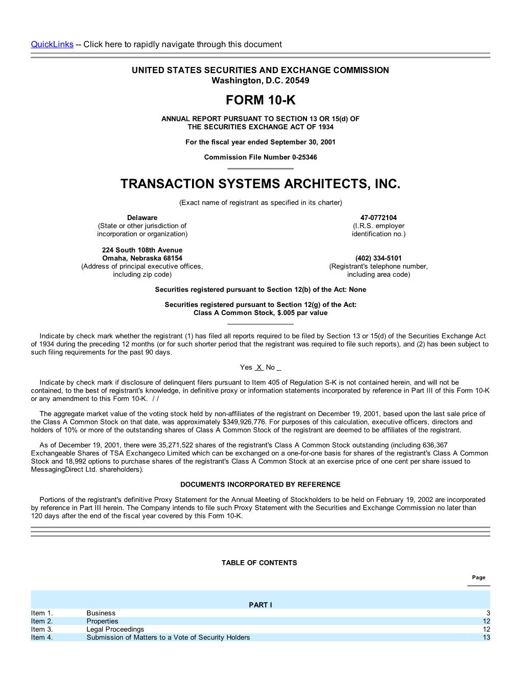 Form 10-K Transaction Systems Architects, Inc